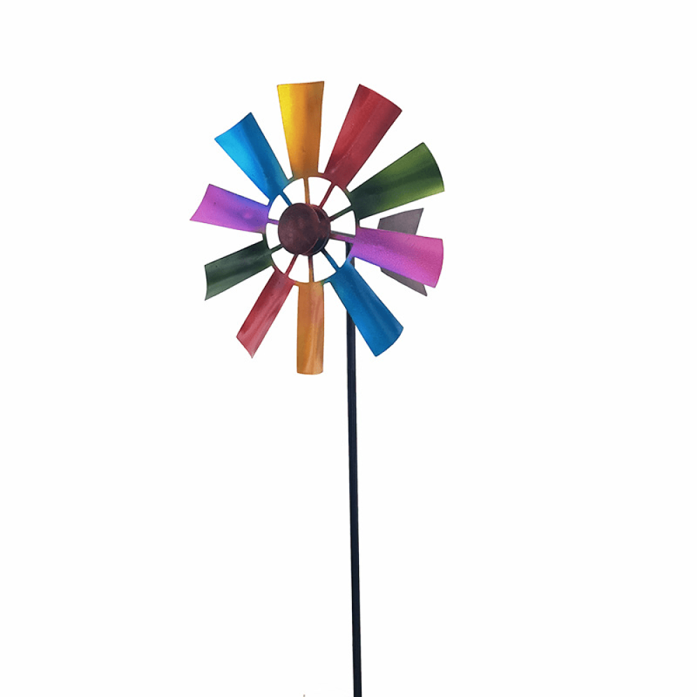 Moulin à Vent Jardin Métal Double Couche - Décoration Extérieure Avec Piquet Sol, Couleur Vive, Pour Pelouse, Terrasse, Décoration Fête