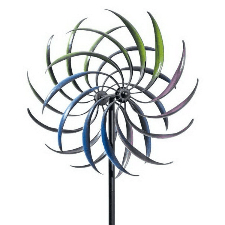 Moulin à Vent De Jardin Hexagonal XL Fait Main - Bois Naturel, Roulement à Billes, Hauteur 91 Cm, Ailes 66 Cm, Décoration Extérieur Authentique