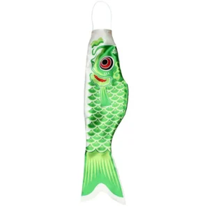 Fanion Carpe Koinobori Vert Satiné Décoratif 55 Cm Fête Japonaise