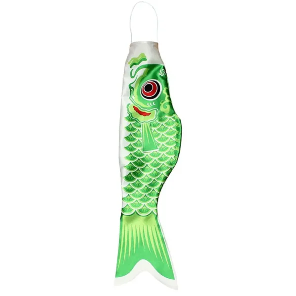 Fanion Carpe Koinobori Vert Satiné Décoratif 55 Cm Fête Japonaise