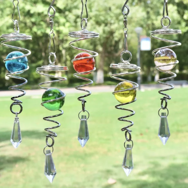 Carillon Éolien Spirale Rotative Pendentif Boule Cristal Suspendu